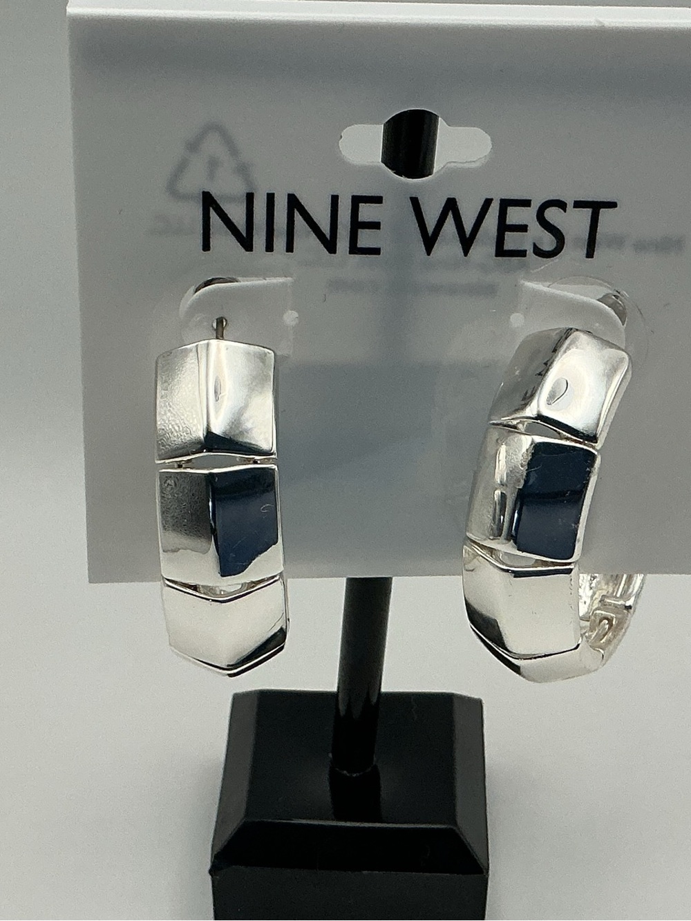 Nine West Silver Tone Chunky Hoop Earrings Statement Hoops NWT